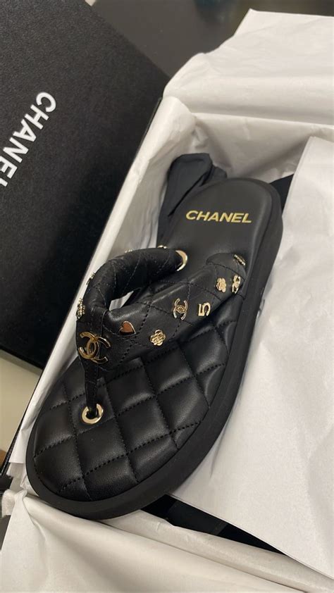 chanel flip flops sandals|chanel flip flops with chain.